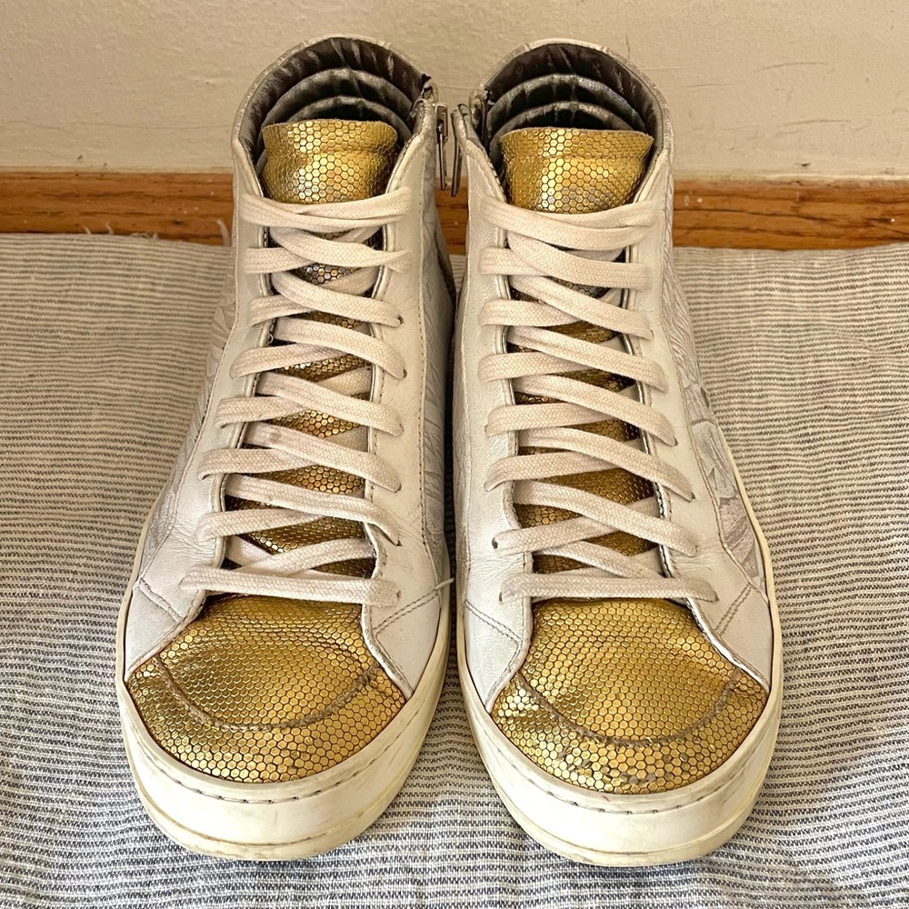 P448 (Size 40) Gold and White High-Top Sneakers